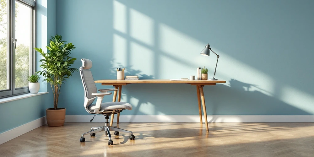 Exemple de mur bleu pour décorer un bureau