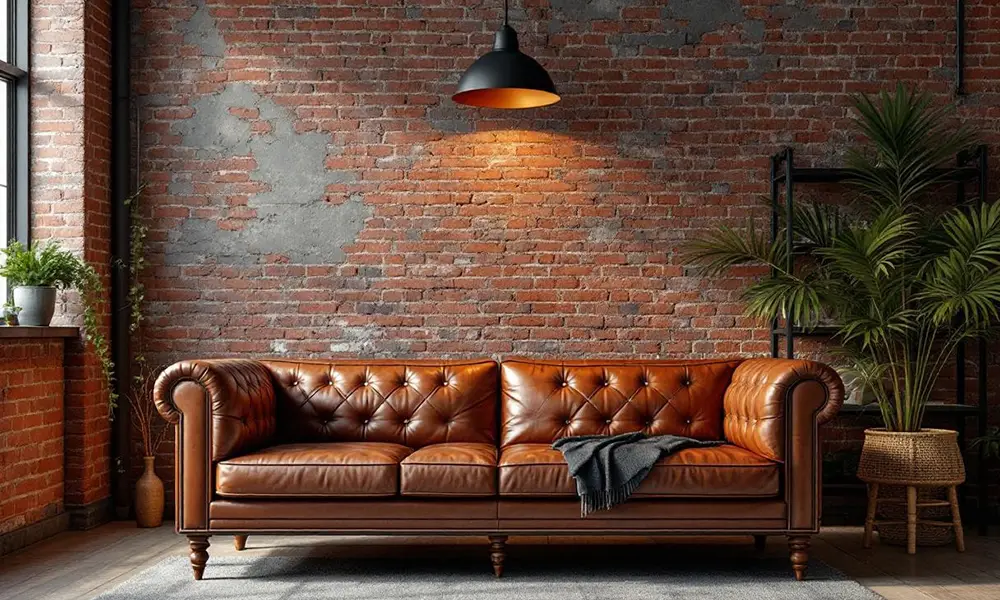 photo d'un salon style industriel avec un canapé en cuir