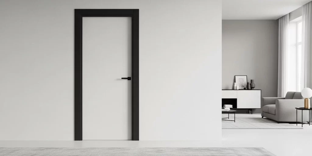 Un encadrement de porte noir pour contraster avec un mur blanc