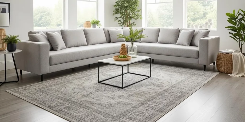 Un tapis pour un salon gris et élégant