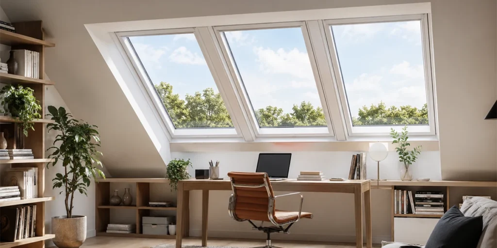 photo d'une belle fenêtre de toit dans un bureau
